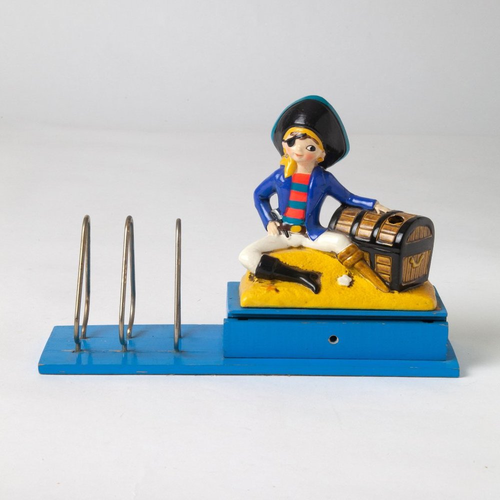 Vintage 60s Earl Bernard Pirate Letter & Pencil Holder with Drawer Made in Japan